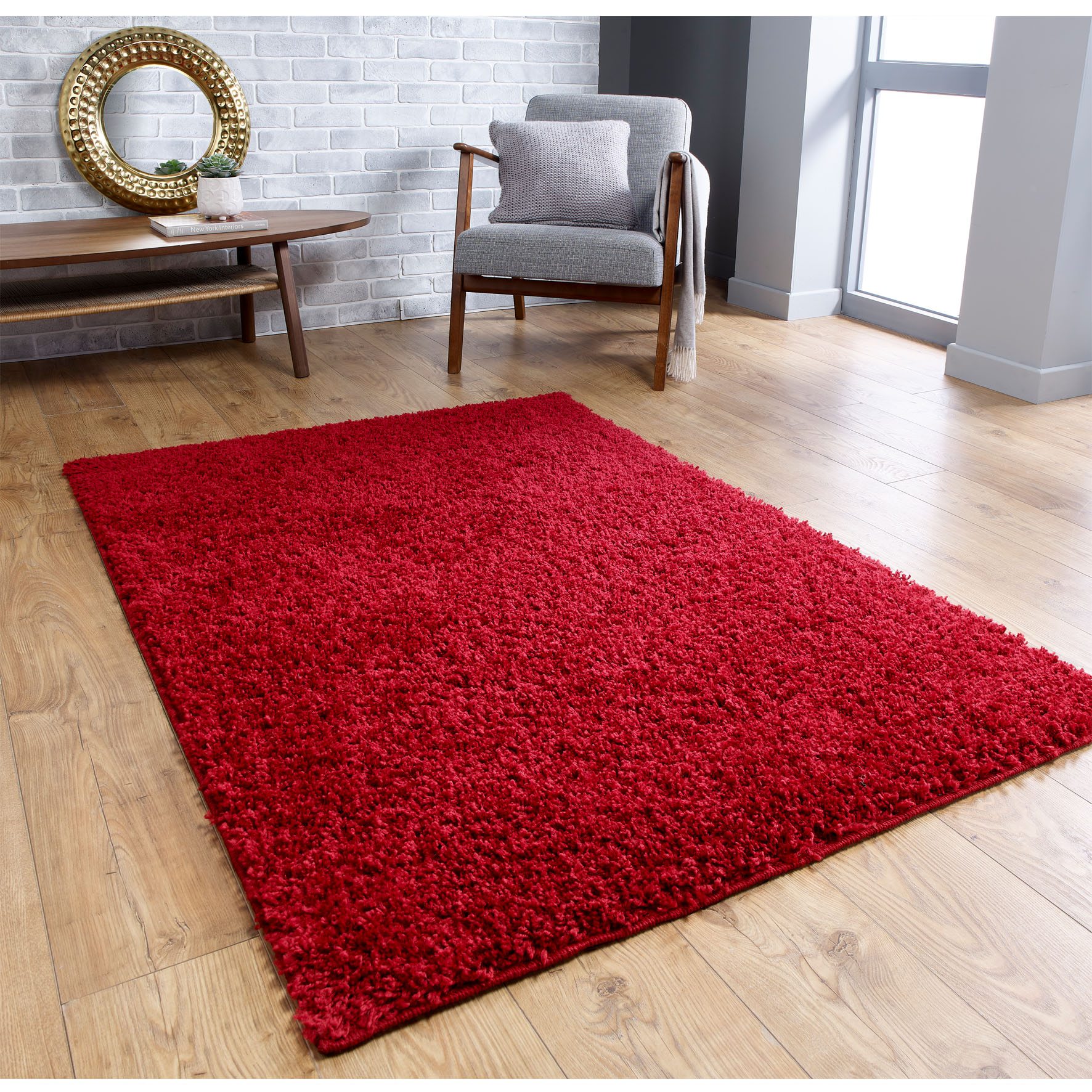 Isla Shaggy Plain Rug Red
